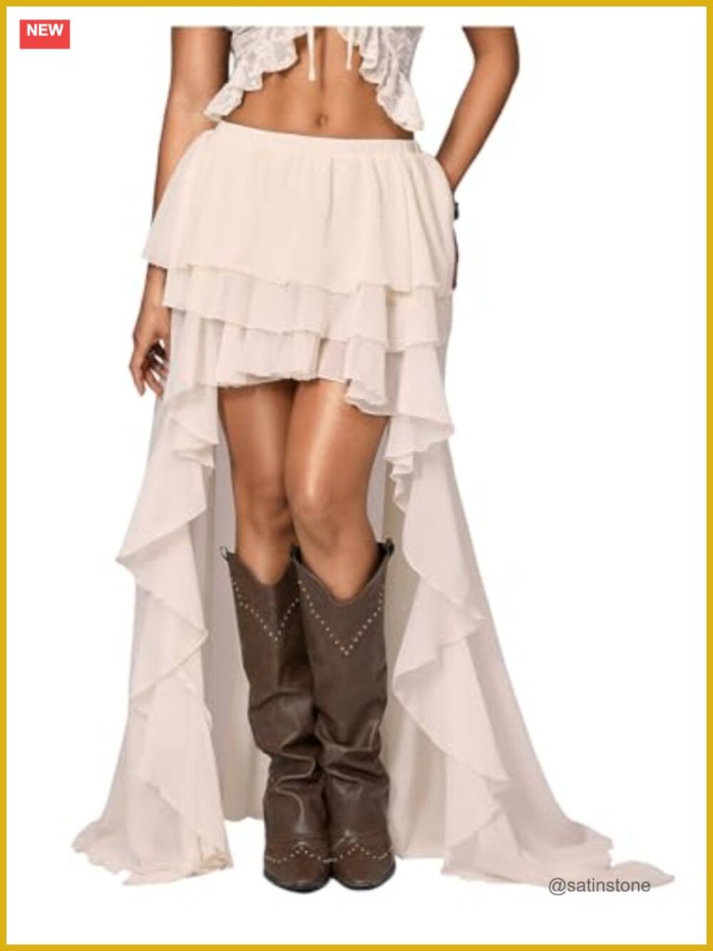 Boho Ruffled Chiffon Maxi Skirt Asymmetrical Drop Waist Y2K Flowy